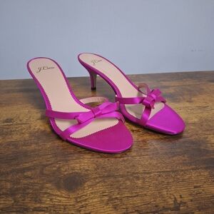 J. Crew Hot Pink Kitten Satin Strappy Sandal Heels w/Bow 8
